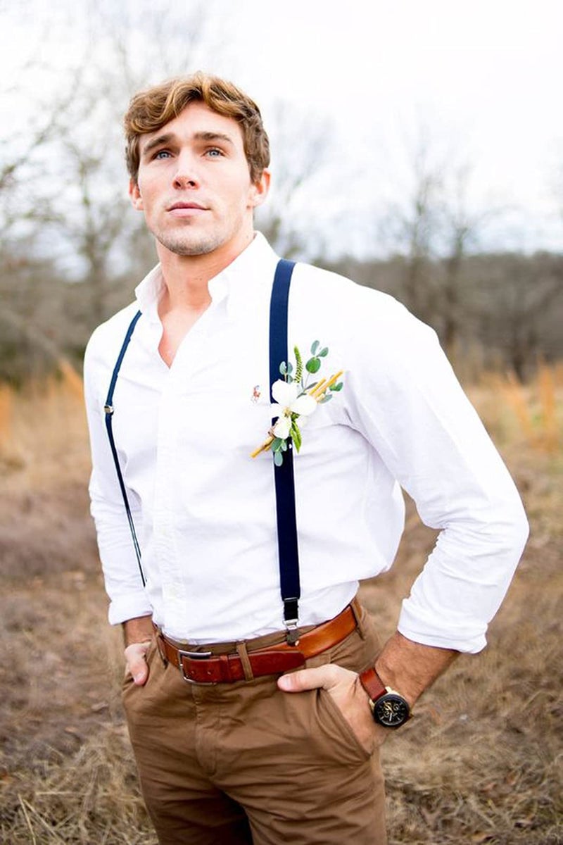 GUCHOL Suspenders for Mens with Strong Metal Clips Adjustable Elastic Y Style Leather Heavy Pants Suspender for Wedding&Party (Cowboy blue) - Image 4